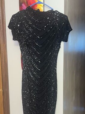 black sequin short sleeve maxi dress